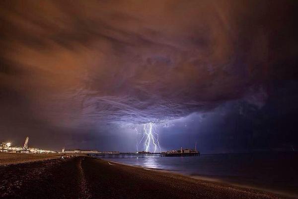 July 2014 Thunderstorm above Brighton Pier from Twitter @Earth_Post 