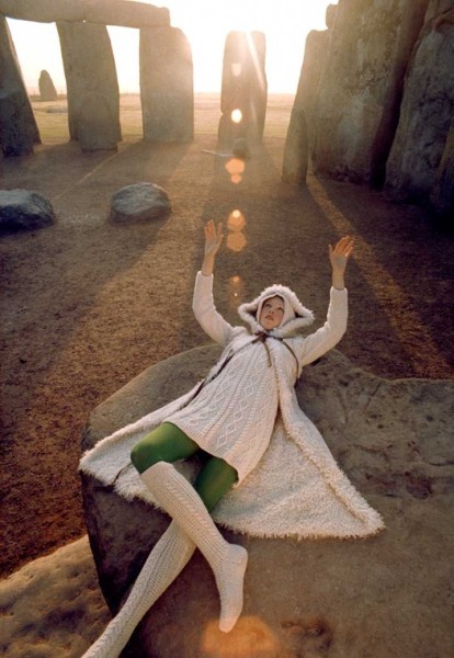 Norman Parkinson photograph in British Vogue 1971. Stonehenge and astrology continue to attract.