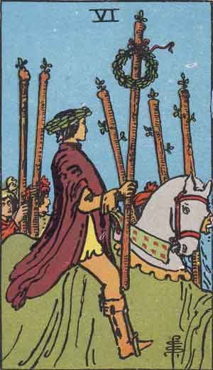 The Tarot. Six of Wands by Pamela Colman Smith.