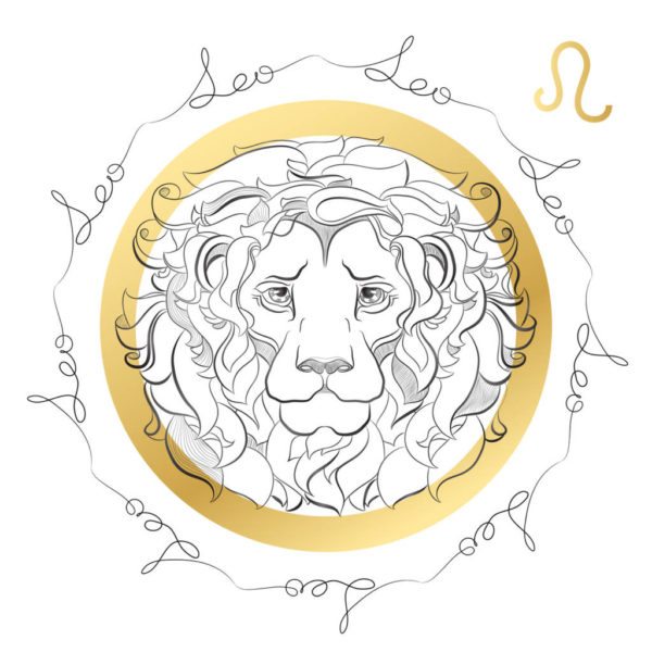 Zodiac sign Leo. Horoscope card in zentangle style with words.